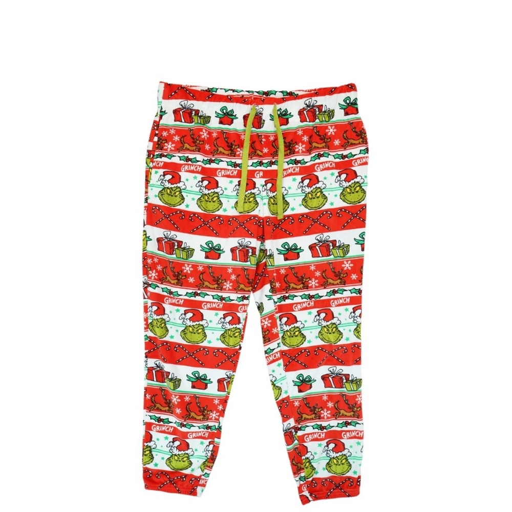 The Grinch Women's Dr. Seuss and Max Red Velour Pajama Joggers Pants Sz S
